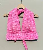 Baby-pink-lehariya-halter-neck-and-back-knot-top-kj0199