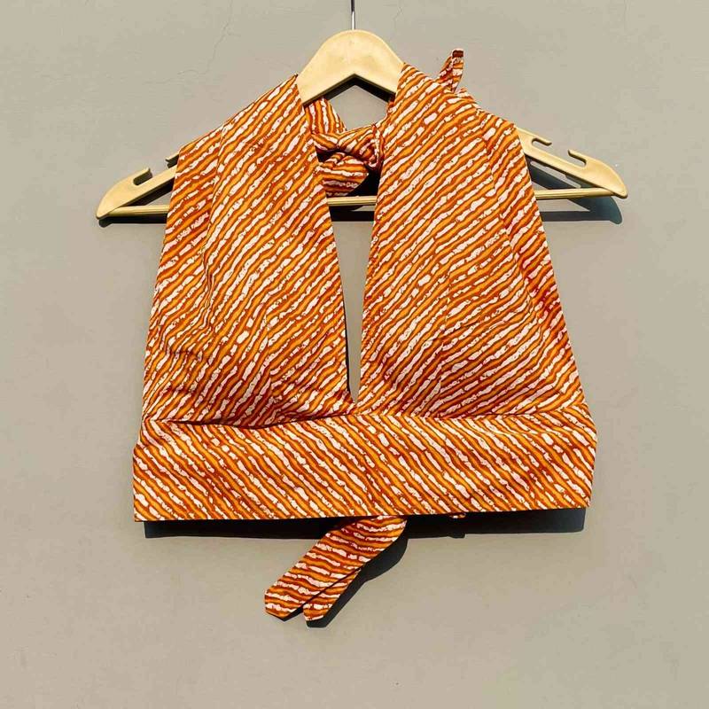 Mustard-lehariya-halter-neck-and-back-knot-top-kj0200