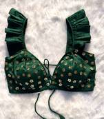 Bottle-green-floral-sequin-handwork-bra-kj0205