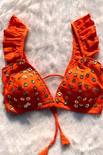 Orange-floral-sequin-handwork-bra-kj0206