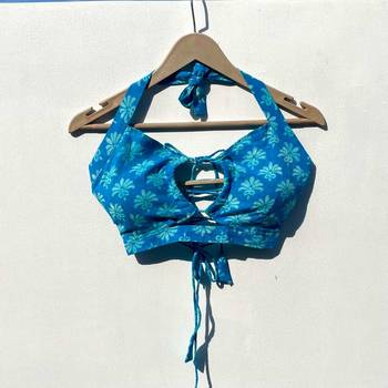 Blue-handblock-halter-neck-bra-kj0250 1