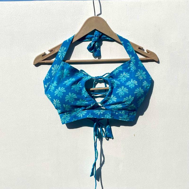 Blue-handblock-halter-neck-bra-kj0250