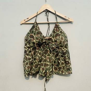 Green-paisley-front-knot-halter-neck-top-kj0261 1