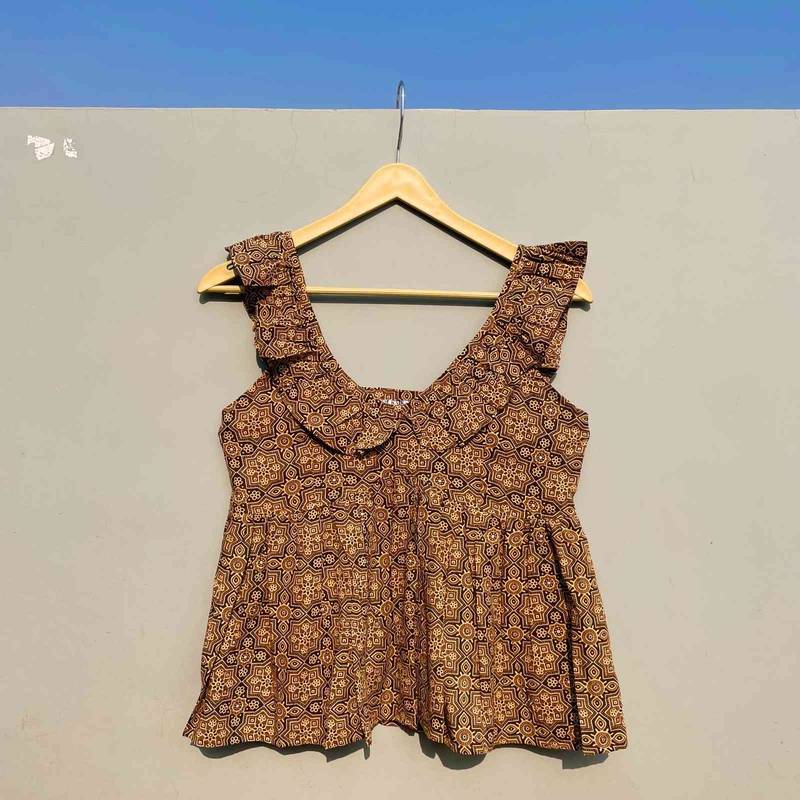 Mustard-ajrakh-cotton-top-kj0277