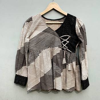 Black-and-white-angrakha-cotton-top-kj0281 1