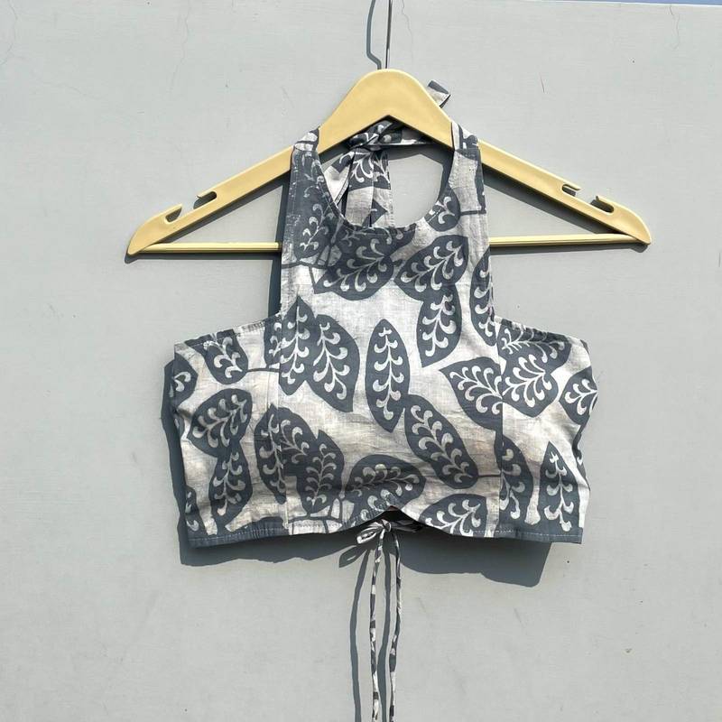 Grey-leaf-handblock-criss-cross-cotton-top-kj0295