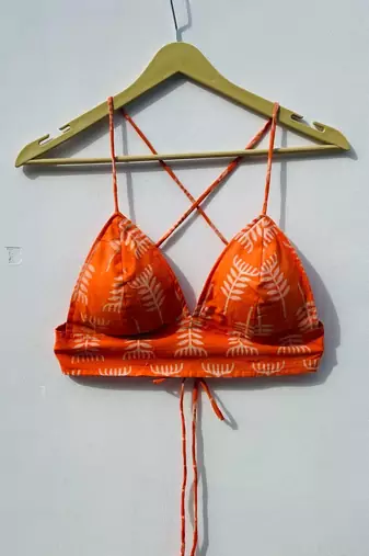 Neon-orange-hand-block-bra-kj0308