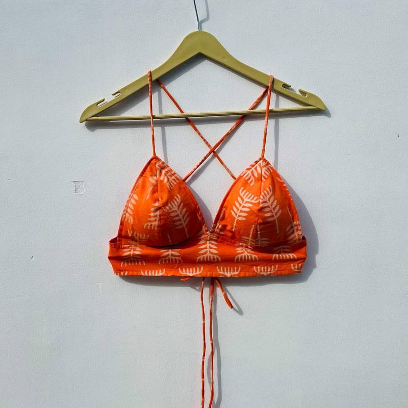 Neon-orange-hand-block-bra-kj0308