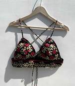 Black-cream-red-flower-mul-bra-kj0317