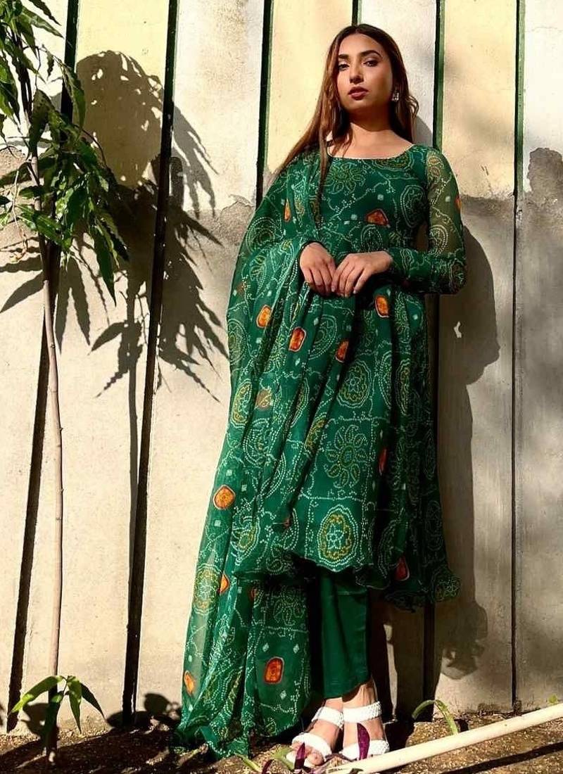 Bottle-green-bandhej-chiffon-suit-at0330