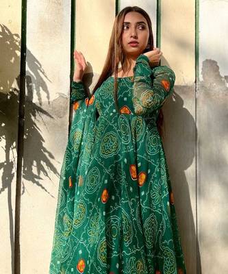 Bottle-green-bandhej-chiffon-suit-at0330 2
