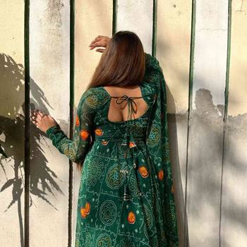 Bottle-green-bandhej-chiffon-suit-at0330 3