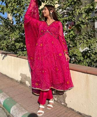 Pink-bandhej-mirror-chiffon-suit-set-at0332 2