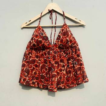 Orange-paisley-tree-halter-neck-cotton-top-kj0422 1