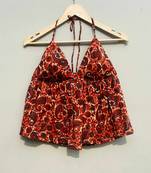 Orange-paisley-tree-halter-neck-cotton-top-kj0422