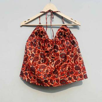 Orange-paisley-tree-halter-neck-cotton-top-kj0422 2