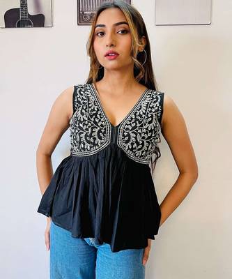 Black-zari-embroidery-depp-neck-cotton-top-kj0425 3