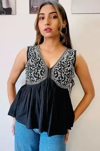 Black-zari-embroidery-depp-neck-cotton-top-kj0425