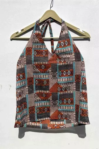 Multicolor-abstract-halter-neck-cotton-top-kj0433