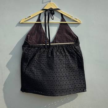 Black-chikan-hakoba-halter-neck-cotton-top-kj0479 2