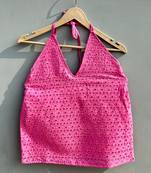 Baby-pink-chikan-hakoba-halter-neck-cotton-top-kj0480