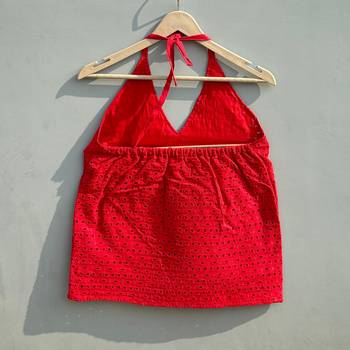 Red-chikan-hakoba-halter-neck-cotton-top-kj0481 2