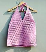 Lavender-chikan-hakoba-halter-neck-cotton-top-kj0482