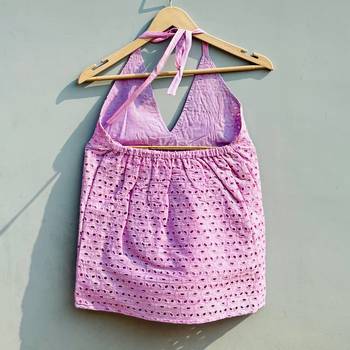 Lavender-chikan-hakoba-halter-neck-cotton-top-kj0482 2