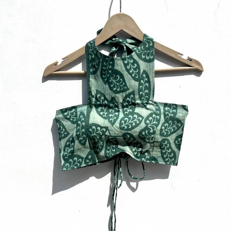 Green-leaf-handblock-criss-cross-cotton-top-kj0516