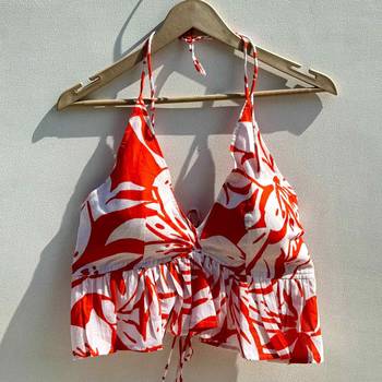 Orange-abstract-floral-frill-cotton-bra-kj0522 1