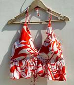 Orange-abstract-floral-frill-cotton-bra-kj0522
