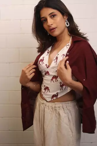 Maroon-wine-shirt-camel-bra-combo-kj0527