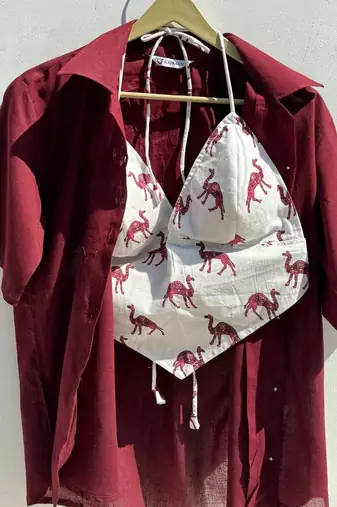 Maroon-wine-shirt-camel-bra-combo-kj0527