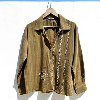 Dusty-green-embroidery-dobby-shirt-white-chikan-bra-combo-kj0534 4
