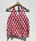 Red-leaf-handblock-halter-neck-cotton-top-kj0572