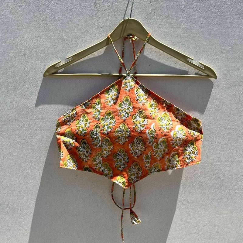 Peach-handblock-criss-cross-cotton-top-kj0598