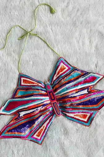 Multicolor-sequin-handwork-butterfly-cotton-top-kj0628