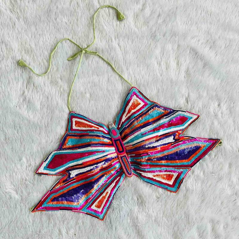 Multicolor-sequin-handwork-butterfly-cotton-top-kj0628