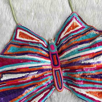 Multicolor-sequin-handwork-butterfly-cotton-top-kj0628 3