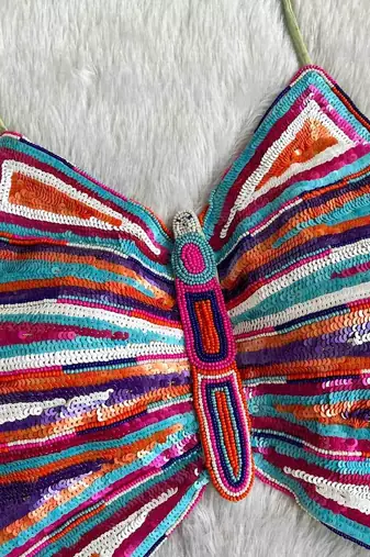 Multicolor-sequin-handwork-butterfly-cotton-top-kj0628