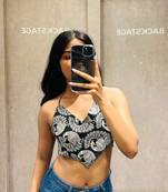 Black-art-halter-neck-back-knot-top-kj0636
