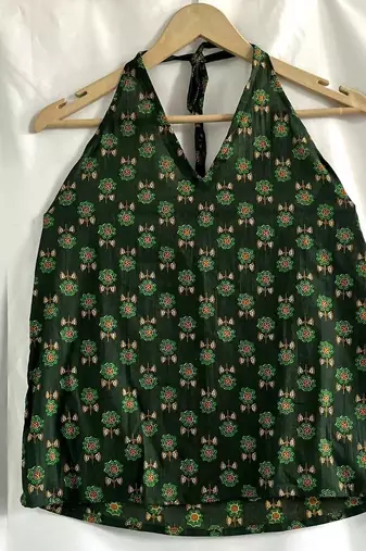 Bottle-green-butti-halter-neck-cotton-top-kj0654