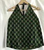Bottle-green-butti-halter-neck-cotton-top-kj0654