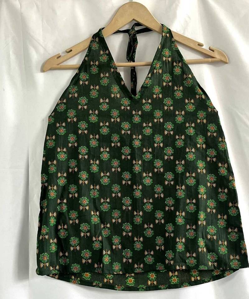 Bottle-green-butti-halter-neck-cotton-top-kj0654