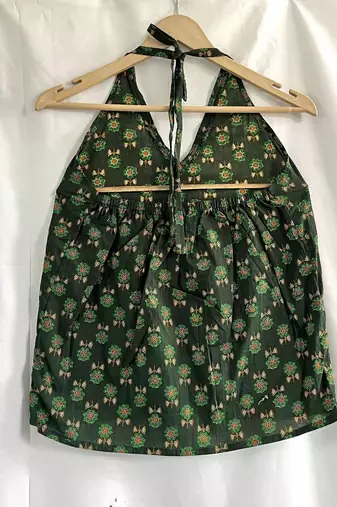 Bottle-green-butti-halter-neck-cotton-top-kj0654