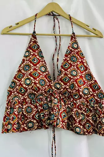 Maroon-batik-halter-neck-back-knot-cotton-top-kj0661