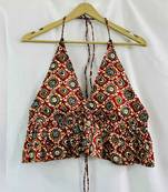 Maroon-batik-halter-neck-back-knot-cotton-top-kj0661