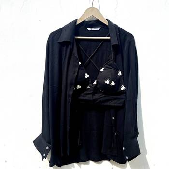 Black-crush-cotton-shirt-mirror-bra-combo-kj0702 1