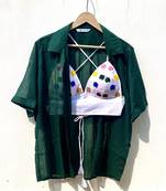 Bottle-green-shirt-handwork-bra-combo-kj0704