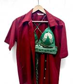 Maroon-shirt-green-floral-bra-combo-kj0733